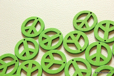 10 x Green Peace Wood Beads 24mm